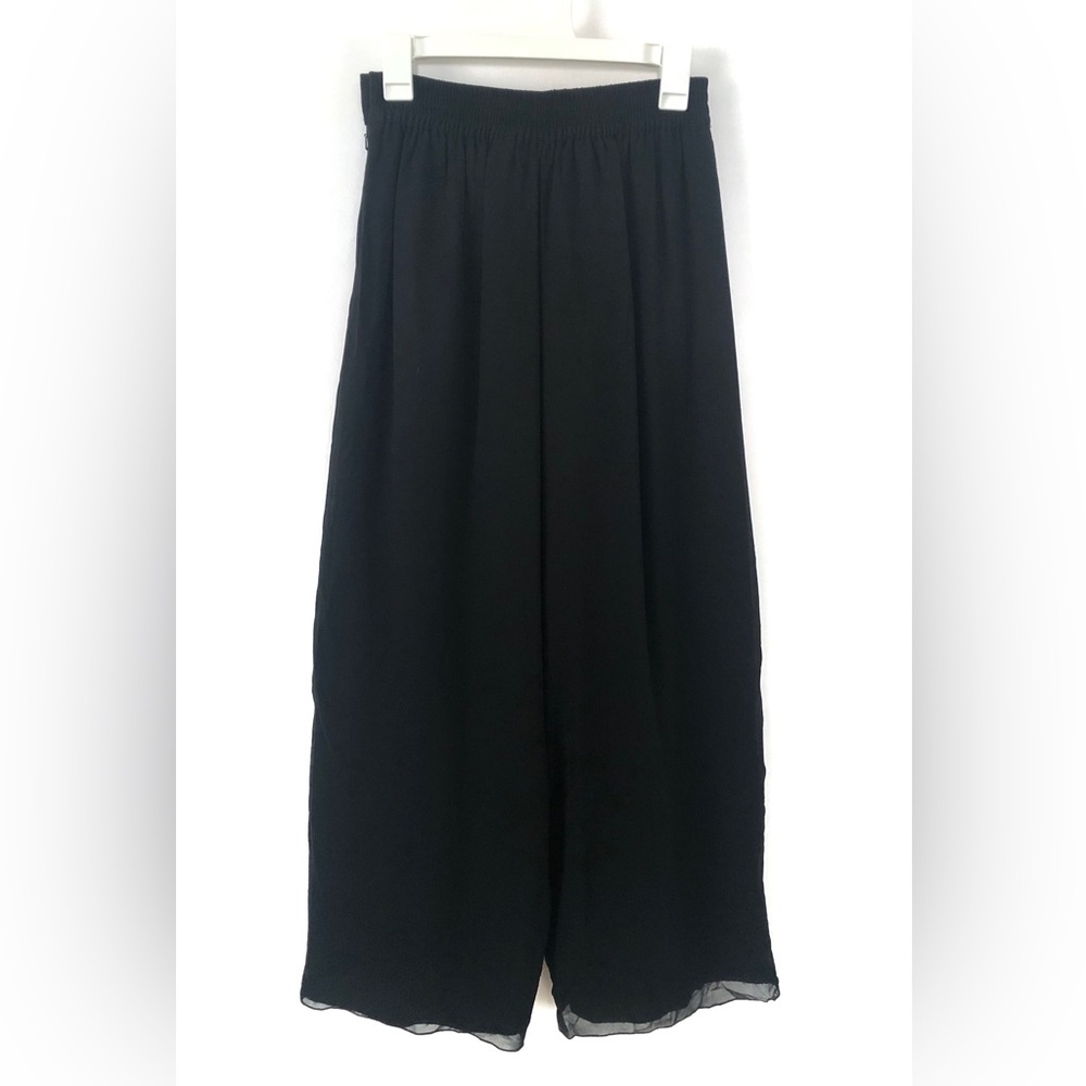 Niteline Della Roufogali Womens Silk Pants Wide Leg Side Zip Black Vintage 8P - Picture 4 of 11